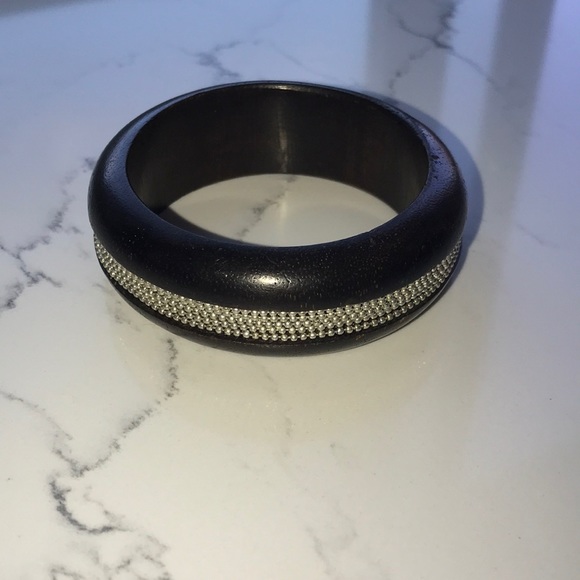 Silver Beaded Wooden Bangle - Picture 2 of 4